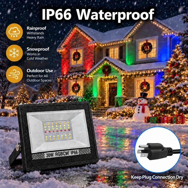 Alt view image 7 of 7 - 4 Pack 30W RGB Flood Lights Outdoor Color Changing Flood Lights | with App & Remote Control, IP66 Waterproof Uplights with Music Sync & Timer for Yard, Party, Landscape, Christmas, Halloween