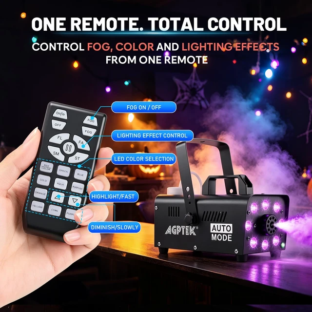 Alt view image 6 of 7 - Fog Machine, 12 Colors, 600W Smoke Machine, Low Fluid Auto Shutoff | 4000CFM, Auto Mode&Wireless Remote, RGB Effect, Dry Run Protect, Wedding, Halloween, Party, DJ Stage, Indoor&Outdoor Use