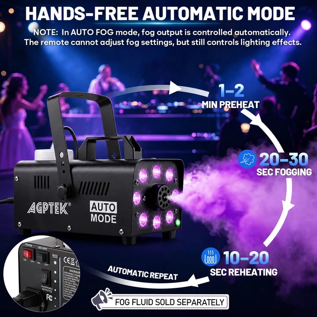 Alt view image 5 of 7 - Fog Machine, 12 Colors, 600W Smoke Machine, Low Fluid Auto Shutoff | 4000CFM, Auto Mode&Wireless Remote, RGB Effect, Dry Run Protect, Wedding, Halloween, Party, DJ Stage, Indoor&Outdoor Use