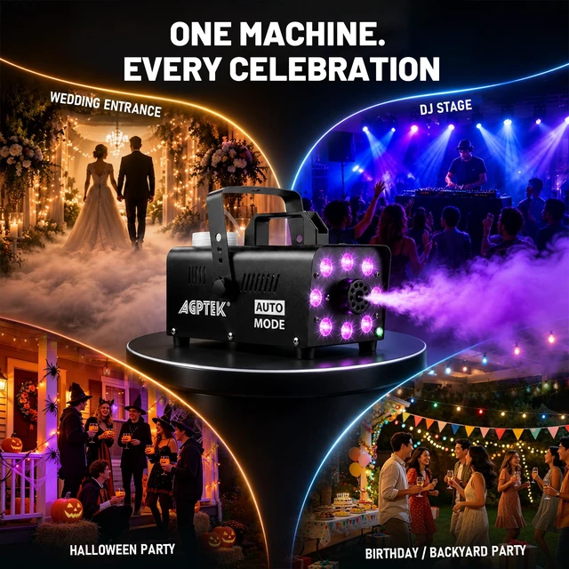 Alt view image 7 of 7 - Fog Machine, 12 Colors, 600W Smoke Machine, Low Fluid Auto Shutoff | 4000CFM, Auto Mode&Wireless Remote, RGB Effect, Dry Run Protect, Wedding, Halloween, Party, DJ Stage, Indoor&Outdoor Use