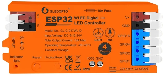 Main image of ESP32 WLED LED Strip Light Controller 4 Channel Output 15A Fuse Link Level Shifter UART Download DIY Dynamic Lighting Mode APP Voice Control for Digital WS2811 WS2812 WS2815 SK6812 RGB IC String