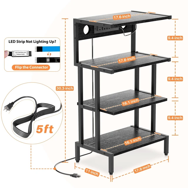 Alt view image 3 of 7 - Game Console Shelf, 4-Tier Video Gaming Consoles Stand | With Outlet & RGB Light, Small Media Entertainment Center, Audio Stereo Storage Organizer, Playroom Furniture, Stereo Stands