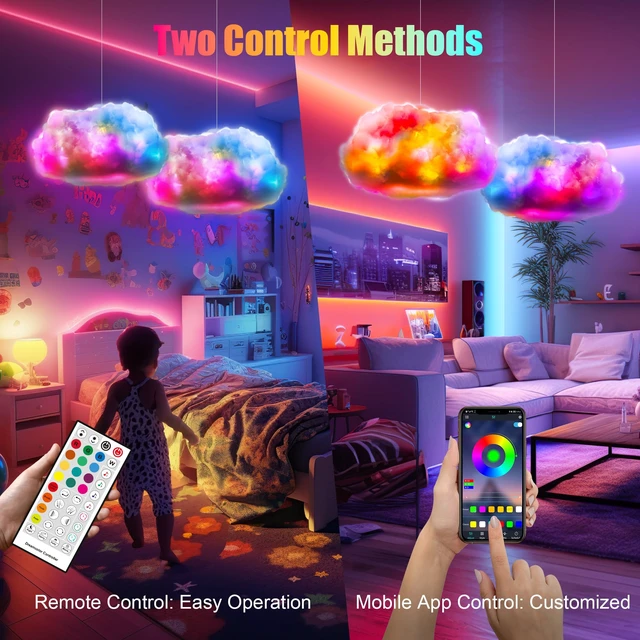 Alt view image 3 of 7 - LED Cloud Light, RGB Cloud Lamp with IC Remote & APP Control | Cool Lights Sync Music Color Changing Led Lights for Bedroom Ceiling Adults and Kids Modern Home & Room Decor