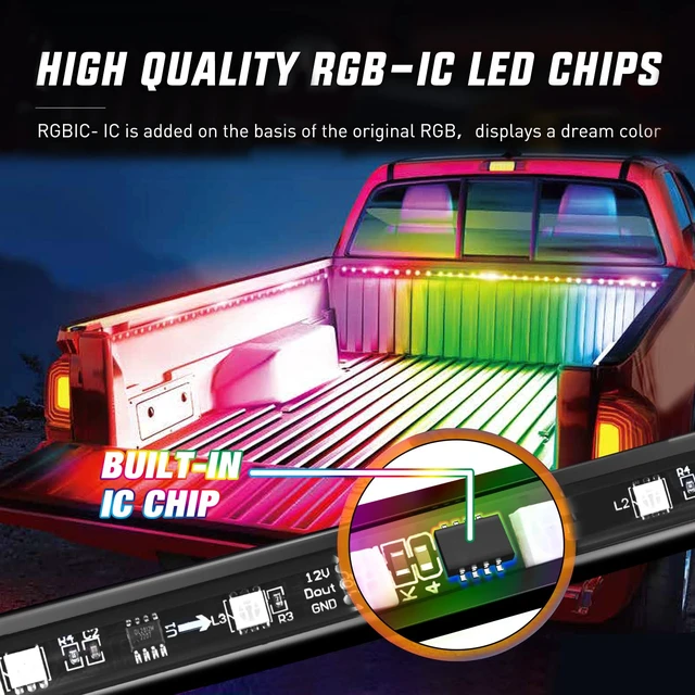 Alt view image 2 of 7 - Truck Bed Light Strip RGB-IC LED Bar 3PCS 60 inch Cargo Lighting | for Pickup Multi Dream Color DIY Music Synchronous with APP and RF Remote Control