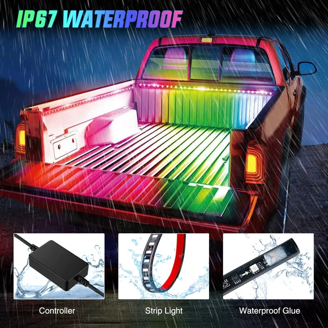 Alt view image 5 of 7 - Truck Bed Light Strip RGB-IC LED Bar 3PCS 60 inch Cargo Lighting | for Pickup Multi Dream Color DIY Music Synchronous with APP and RF Remote Control