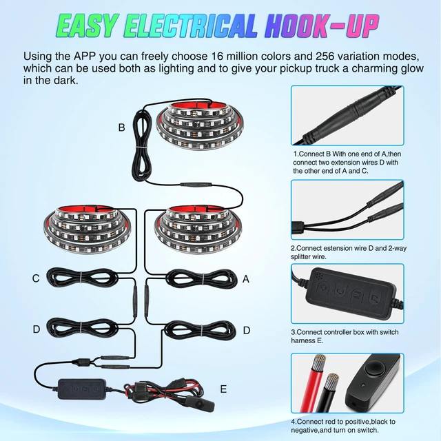 Alt view image 6 of 7 - Truck Bed Light Strip RGB-IC LED Bar 3PCS 60 inch Cargo Lighting | for Pickup Multi Dream Color DIY Music Synchronous with APP and RF Remote Control