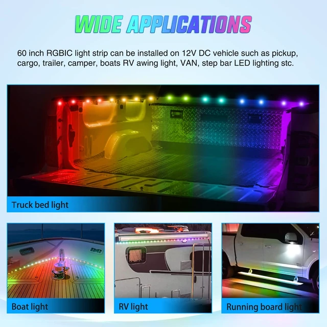 Alt view image 7 of 7 - Truck Bed Light Strip RGB-IC LED Bar 3PCS 60 inch Cargo Lighting | for Pickup Multi Dream Color DIY Music Synchronous with APP and RF Remote Control