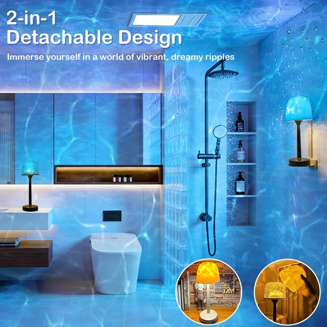 Alt view image 3 of 7 - Cordless Shower Lamp,Bedside Lamp,Touch Ocean Wave Projector Light,3 Way Color Temperature,16 Color Changing Light,Dimmable,Rechargeable Aurora Night Lights for Bedroom Bathroom, Waterproof
