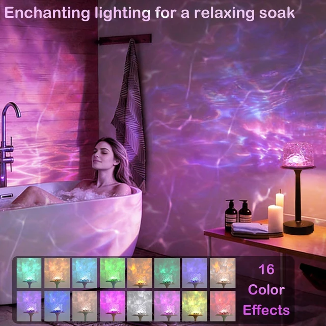 Alt view image 2 of 7 - Cordless Shower Lamp,Bedside Lamp,Touch Ocean Wave Projector Light,3 Way Color Temperature,16 Color Changing Light,Dimmable,Rechargeable Aurora Night Lights for Bedroom Bathroom, Waterproof