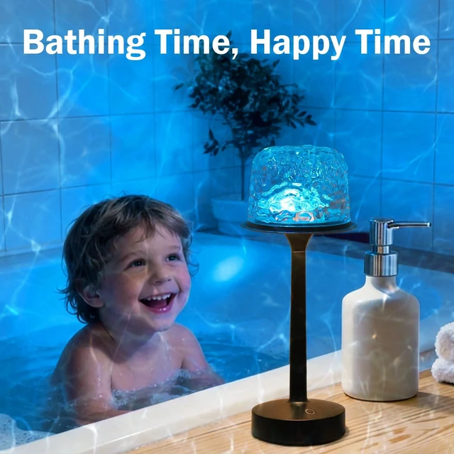 Alt view image 5 of 7 - Cordless Shower Lamp,Bedside Lamp,Touch Ocean Wave Projector Light,3 Way Color Temperature,16 Color Changing Light,Dimmable,Rechargeable Aurora Night Lights for Bedroom Bathroom, Waterproof