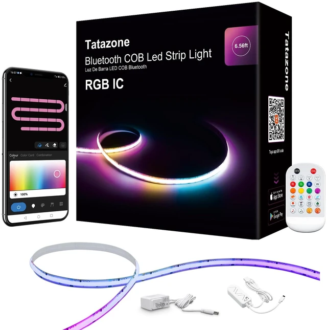 Main image of 6.56ft Bluetooth RGB+IC COB Led Strip Light with App, Chasing COB Light Strip, Segmented Control, Music Sync, Color Changing Led Lights for Home Decor, Gaming, Cabinet, Desk