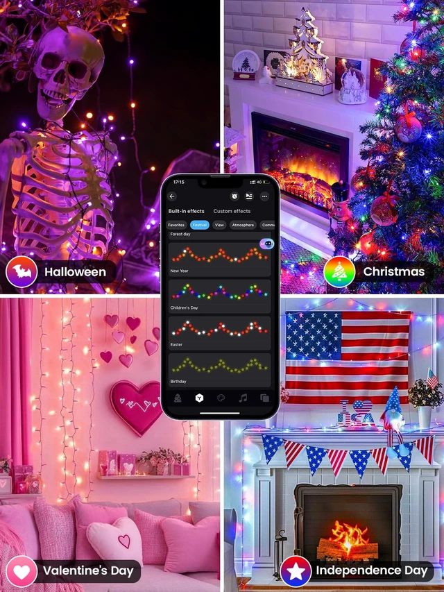 Alt view image 4 of 7 - Smart Color Changing Halloween Lights String 112FT 300 LED APP and Remote | Orange Purple Green, Custom Timer Settings, Music Sync, Multiple colors and modes, Group Control, Waterproof Outdoor Indoor