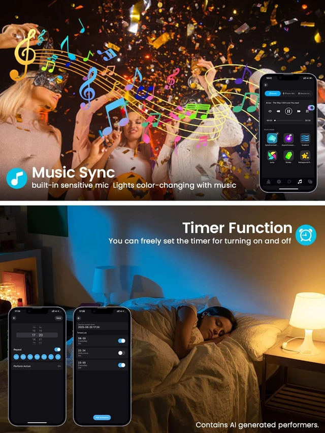 Alt view image 6 of 7 - Smart Color Changing Halloween Lights String 112FT 300 LED APP and Remote | Orange Purple Green, Custom Timer Settings, Music Sync, Multiple colors and modes, Group Control, Waterproof Outdoor Indoor
