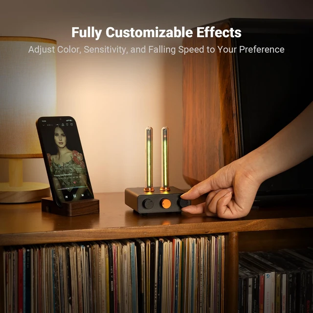 Alt view image 4 of 7 - Music Visualizer, Sound Pickup Spectrum Analyzer, Vintage Tube RGB Ambient Light, Microphone Voice Picking Volume Display Meter for Home Stereo System Desktop, with Sensitivity Adjustment