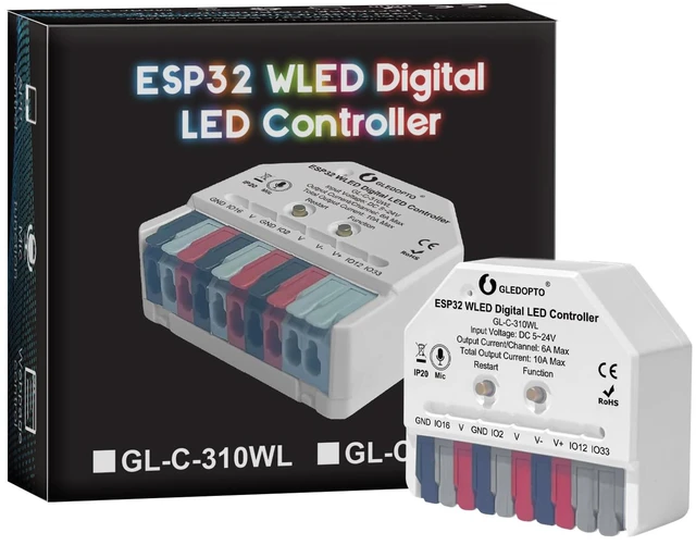 Main image of ESP32 Mini WLED LED Controller with Microphone DIY Music Dynamic Modes DC 5~24V Work with Addressable Digital RGB IC WS2811 WS2812 SK6812 TM1814 WS2813 WS2815 Strip Light Easy Wiring