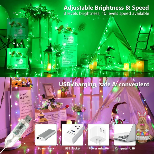 Alt view image 5 of 7 - USB RGB Fairy Lights with Remote, 33ft 100 LED for Xmas Halloween | Silver wire color changing LED w/ rainbow mode; 540+ modes; Brightness & speed adjust; Music sync for wedding indoor holiday