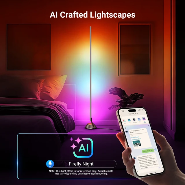 Alt view image 3 of 7 - NF01 Smart RGB IC W Floor Lamp, 1500lm LED Standing Corner Light | Compatible with Alexa Google, APP Control/AI DIY/Music Sync/16M Colors, Ambience Lighting, Bedroom Living Room Home Decor