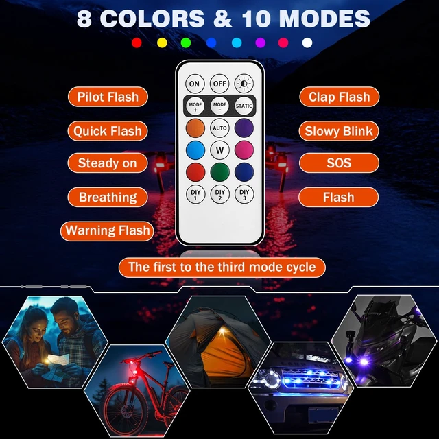 Alt view image 6 of 7 - 12PCS Wireless Strobe Lights, Rechargeable RGB LED Lights w/Remote Control | Create Dynamic Lighting Effects for Personalized Style, Easy Setup for Cars, Motorcycles, Trucks, Camping & Outdoor Events