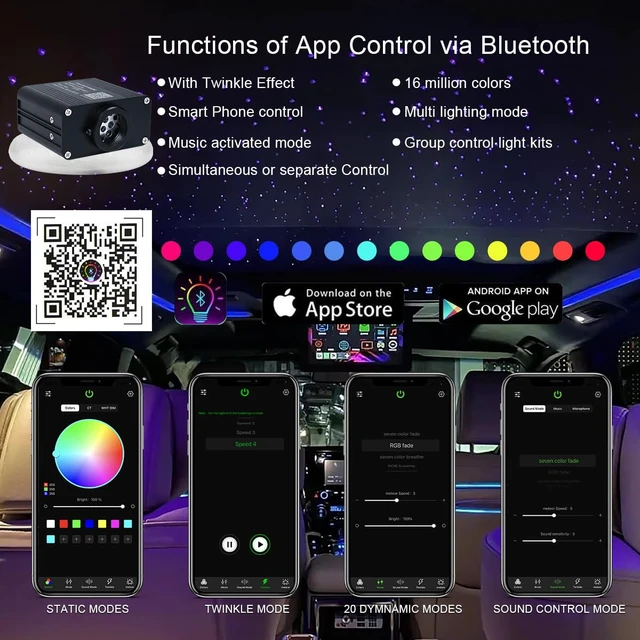 Alt view image 2 of 7 - Small Size 16W Twinkle Starlight Headliner Kit - 150pcs*6.5ft/2m | 150pcs Optical Fibers+Music Activated+Remote and APP Control Fiber Optic Star Ceiling Lights for Sedan/Van/Truck Car/Home
