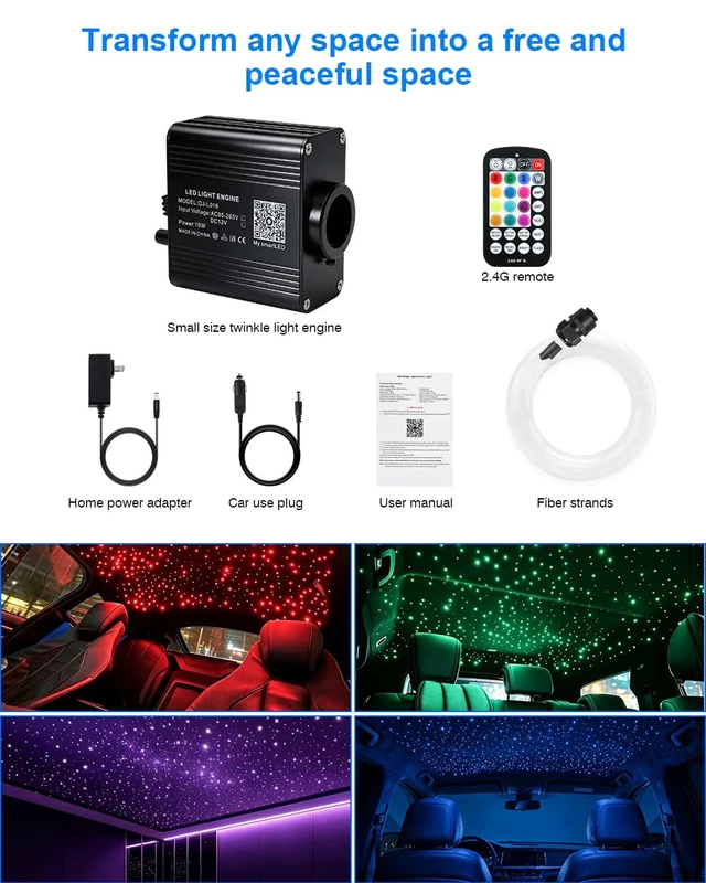 Alt view image 4 of 7 - Small Size 16W Twinkle Starlight Headliner Kit - 150pcs*6.5ft/2m | 150pcs Optical Fibers+Music Activated+Remote and APP Control Fiber Optic Star Ceiling Lights for Sedan/Van/Truck Car/Home