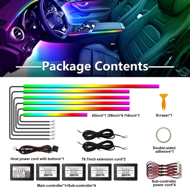 Alt view image 5 of 6 - Dreamcolor Acrylic Interior Car Lights, Car Accessories 6 in 1 Car LED Strip Lights with APP Control and 213 Modes, 175 inches 593 LEDs Fiber Optic Lights, RGB Neon Light Kits