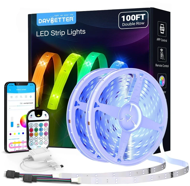 Main image of Smart Color Changing LED Strip Lights, 100FT Double Row 720 LEDs, Music Sync Ambient Lighting with App Voice Remote, Flexible Strips for Bedroom Aesthetic, Kitchen & Party Home Decoration