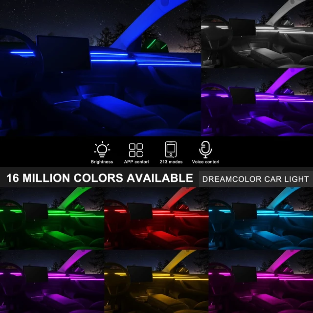 Alt view image 2 of 7 - Acrylic Interior Car LED Strip Light with Wireless APP, RGB 6 in 1 with 175 inches 593 LEDs Fiber Optic Ambient Lighting Kits, 16 Million Colors Sound Active Function Car Neon Lights
