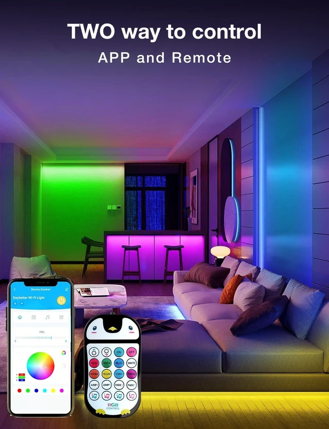 Alt view image 4 of 6 - Smart Color Changing LED Strip Lights, 100FT Double Row 720 LEDs, Music Sync Ambient Lighting with App Voice Remote, Flexible Strips for Bedroom Aesthetic, Kitchen & Party Home Decoration