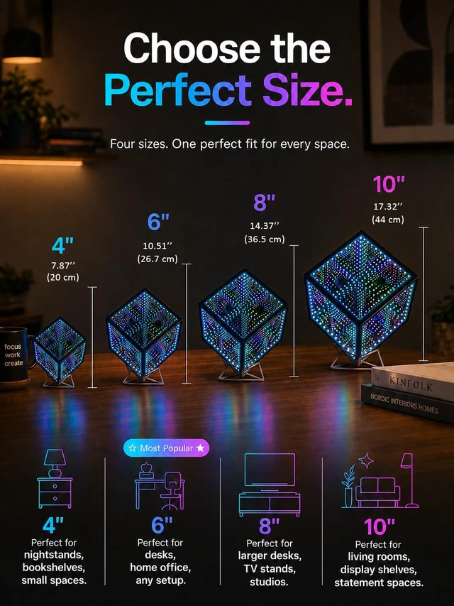Alt view image 4 of 7 - Infinity Mirror Hyper Cube Table Lamp, Desk Art Mood Light | Color-Changing Sound-Activated APP-Controlled Ambient Light for Gaming, Party, Home, Gift