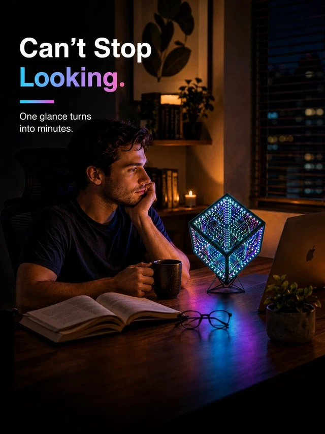 Alt view image 5 of 7 - Infinity Mirror Hyper Cube Table Lamp, Desk Art Mood Light | Color-Changing Sound-Activated APP-Controlled Ambient Light for Gaming, Party, Home, Gift