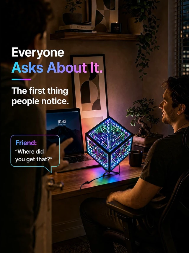 Alt view image 6 of 7 - Infinity Mirror Hyper Cube Table Lamp, Desk Art Mood Light | Color-Changing Sound-Activated APP-Controlled Ambient Light for Gaming, Party, Home, Gift