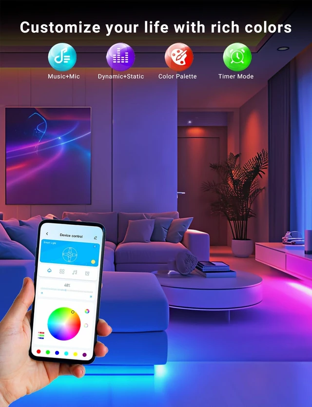 Alt view image 5 of 6 - Smart Color Changing LED Strip Lights, 100FT Double Row 720 LEDs, Music Sync Ambient Lighting with App Voice Remote, Flexible Strips for Bedroom Aesthetic, Kitchen & Party Home Decoration