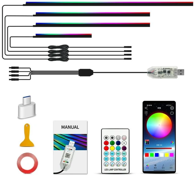 Main image of Lighting Car Led Lights Interior with APP, USB Powered Acrylic Neon Flexible Strip Fiber Optic LED Ambient Lighting kit,4 in 1 Car Center Console Dashboard RGB Sound Active Music Lights Sync