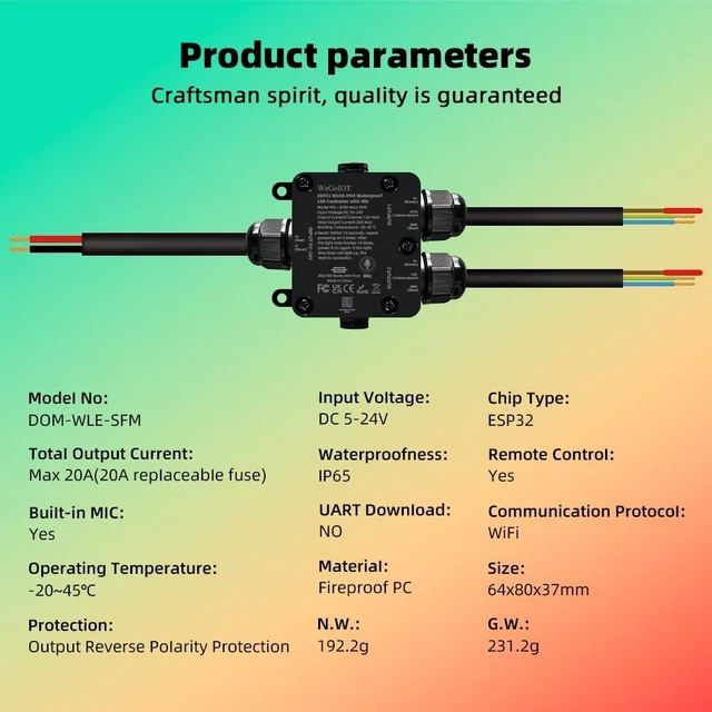 Alt view image 2 of 7 - Waterproof ESP32 WLED Controller with Mic , Project for Pool Boat Landscape Outdoor Lights IP65 Dynamic RGB IC DIY Lighting WiFi APP Control for WS2812B DC5-24V RGBW LED Controller (2 Channel)