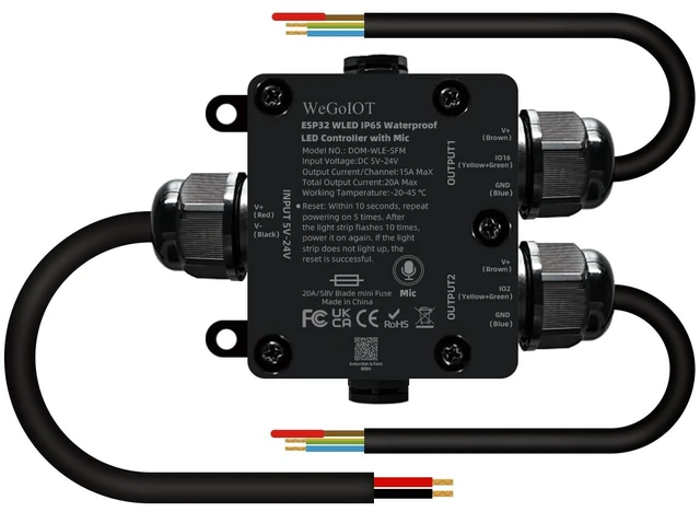Main image of Waterproof ESP32 WLED Controller with Mic , Project for Pool Boat Landscape Outdoor Lights IP65 Dynamic RGB IC DIY Lighting WiFi APP Control for WS2812B DC5-24V RGBW LED Controller (2 Channel)