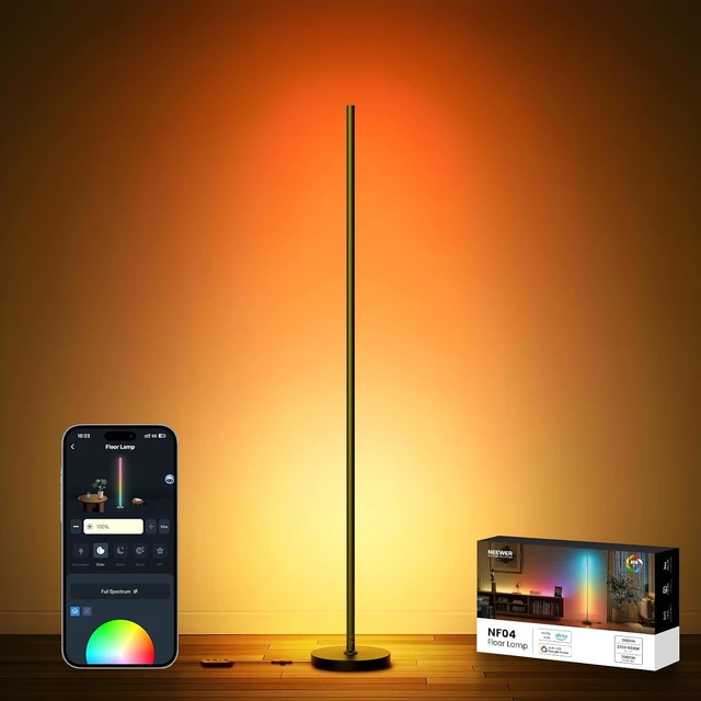 Alt view image 2 of 7 - NF04 RGB IC W Smart Floor Lamp, 1000lm LED Corner Light | Compatible with Google Assistant Alexa, APP/AI Design/Music Sync/16M Colors, Living Room Bedroom Home Decor Ambient Lighting