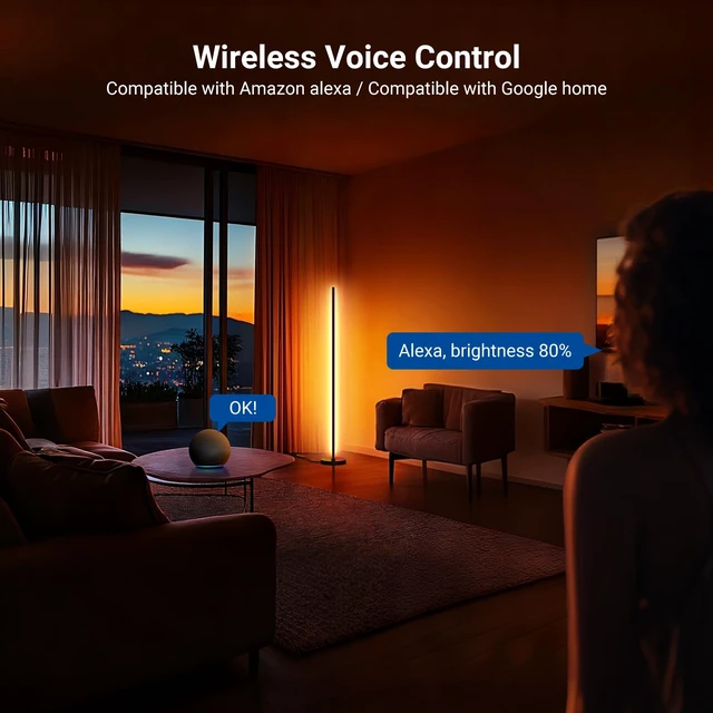 Alt view image 3 of 7 - NF04 RGB IC W Smart Floor Lamp, 1000lm LED Corner Light | Compatible with Google Assistant Alexa, APP/AI Design/Music Sync/16M Colors, Living Room Bedroom Home Decor Ambient Lighting