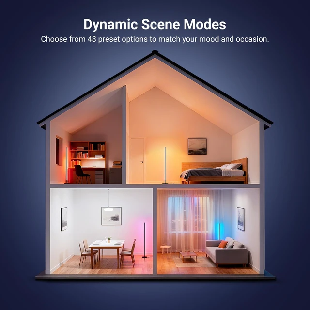 Alt view image 5 of 7 - NF04 RGB IC W Smart Floor Lamp, 1000lm LED Corner Light | Compatible with Google Assistant Alexa, APP/AI Design/Music Sync/16M Colors, Living Room Bedroom Home Decor Ambient Lighting