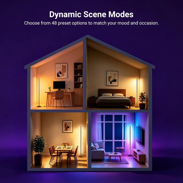 Alt view image 6 of 7 - NF04 RGB IC W Smart Floor Lamp, 1000lm LED Corner Light | Compatible with Google Assistant Alexa, APP/AI Design/Music Sync/16M Colors, Living Room Bedroom Home Decor Ambient Lighting