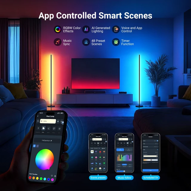 Alt view image 7 of 7 - NF04 RGB IC W Smart Floor Lamp, 1000lm LED Corner Light | Compatible with Google Assistant Alexa, APP/AI Design/Music Sync/16M Colors, Living Room Bedroom Home Decor Ambient Lighting