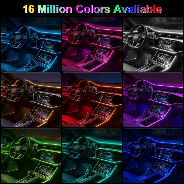 Alt view image 2 of 7 - Car LED Interior Strip Lights, RGB Car Interior LED Light Wireless APP Button Remote Control, 5 in 1 Fiber Optic Ambient Lighting Kit with 236 Inches, EL Wire Lights for Car Inside