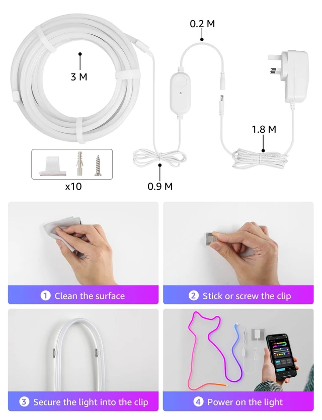 Alt view image 7 of 7 - N1 AI Smart RGB Rope Light with IC, 9.84ft 2.4G Wi-Fi & Bluetooth | Personalized AI Lighting Designer, LightBeats Music Sync, Color Segment DIY, Voice Control Via App, Holiday Decor, Gaming