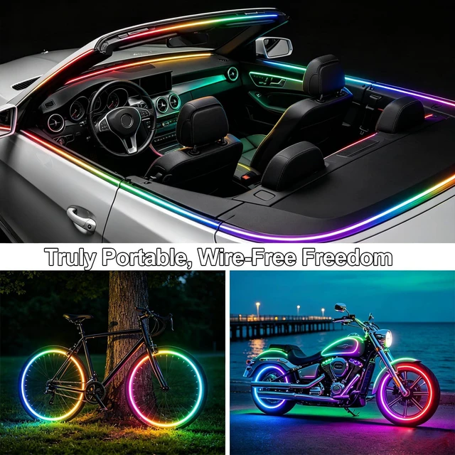Alt view image 3 of 7 - 2Pack 6.6FT RGB LED Strip Lights Battery Power Color Changing Music Sync App Remote Control, Waterproof LED Light Strips Battery Operated USB Lights for TV Cabinet Closet Shelves DIY Lighting