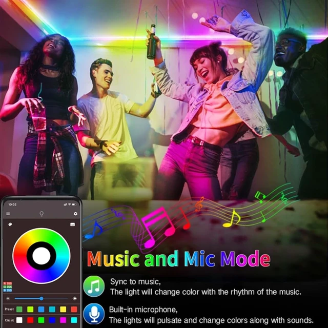 Alt view image 4 of 7 - 2Pack 6.6FT RGB LED Strip Lights Battery Power Color Changing Music Sync App Remote Control, Waterproof LED Light Strips Battery Operated USB Lights for TV Cabinet Closet Shelves DIY Lighting
