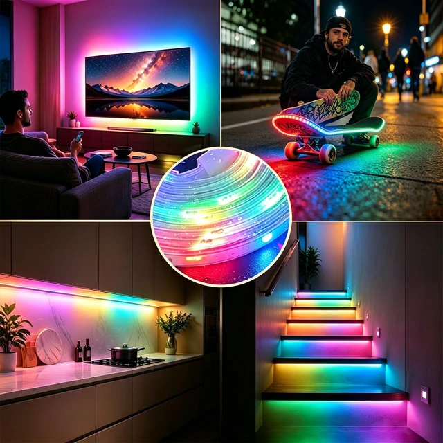 Alt view image 7 of 7 - 2Pack 6.6FT RGB LED Strip Lights Battery Power Color Changing Music Sync App Remote Control, Waterproof LED Light Strips Battery Operated USB Lights for TV Cabinet Closet Shelves DIY Lighting