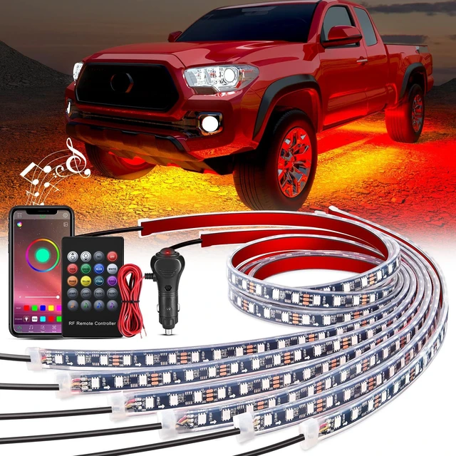 Main image of 6PCS RGB LED Underglow Lights Strip with APP & Remote Control | 300 LEDs RGB Multi Color Neon Accent DIY Sound Active Function Music Mode Underbody Light Strips for Van SUV Truck