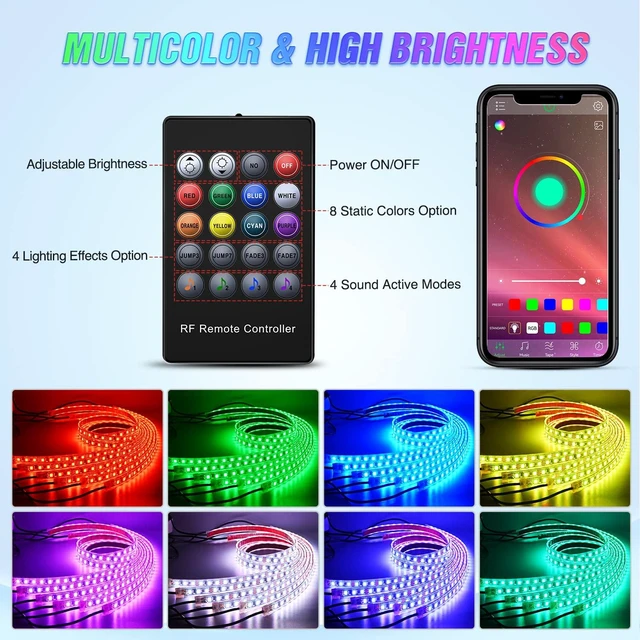 Alt view image 2 of 7 - 6PCS RGB LED Underglow Lights Strip with APP & Remote Control | 300 LEDs RGB Multi Color Neon Accent DIY Sound Active Function Music Mode Underbody Light Strips for Van SUV Truck