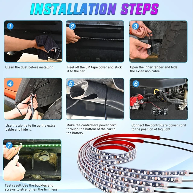 Alt view image 3 of 7 - 6PCS RGB LED Underglow Lights Strip with APP & Remote Control | 300 LEDs RGB Multi Color Neon Accent DIY Sound Active Function Music Mode Underbody Light Strips for Van SUV Truck