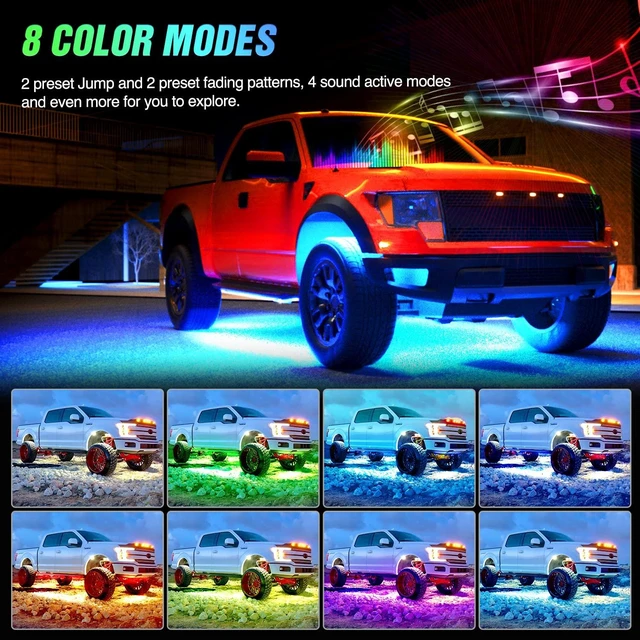 Alt view image 5 of 7 - 6PCS RGB LED Underglow Lights Strip with APP & Remote Control | 300 LEDs RGB Multi Color Neon Accent DIY Sound Active Function Music Mode Underbody Light Strips for Van SUV Truck