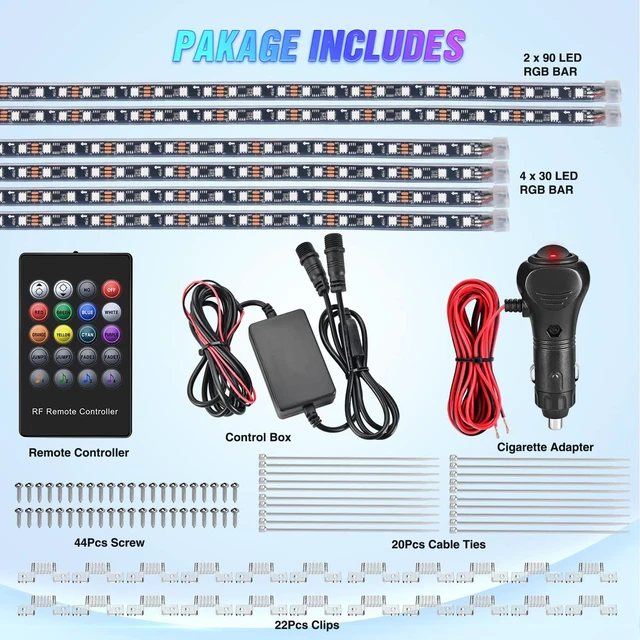 Alt view image 6 of 7 - 6PCS RGB LED Underglow Lights Strip with APP & Remote Control | 300 LEDs RGB Multi Color Neon Accent DIY Sound Active Function Music Mode Underbody Light Strips for Van SUV Truck